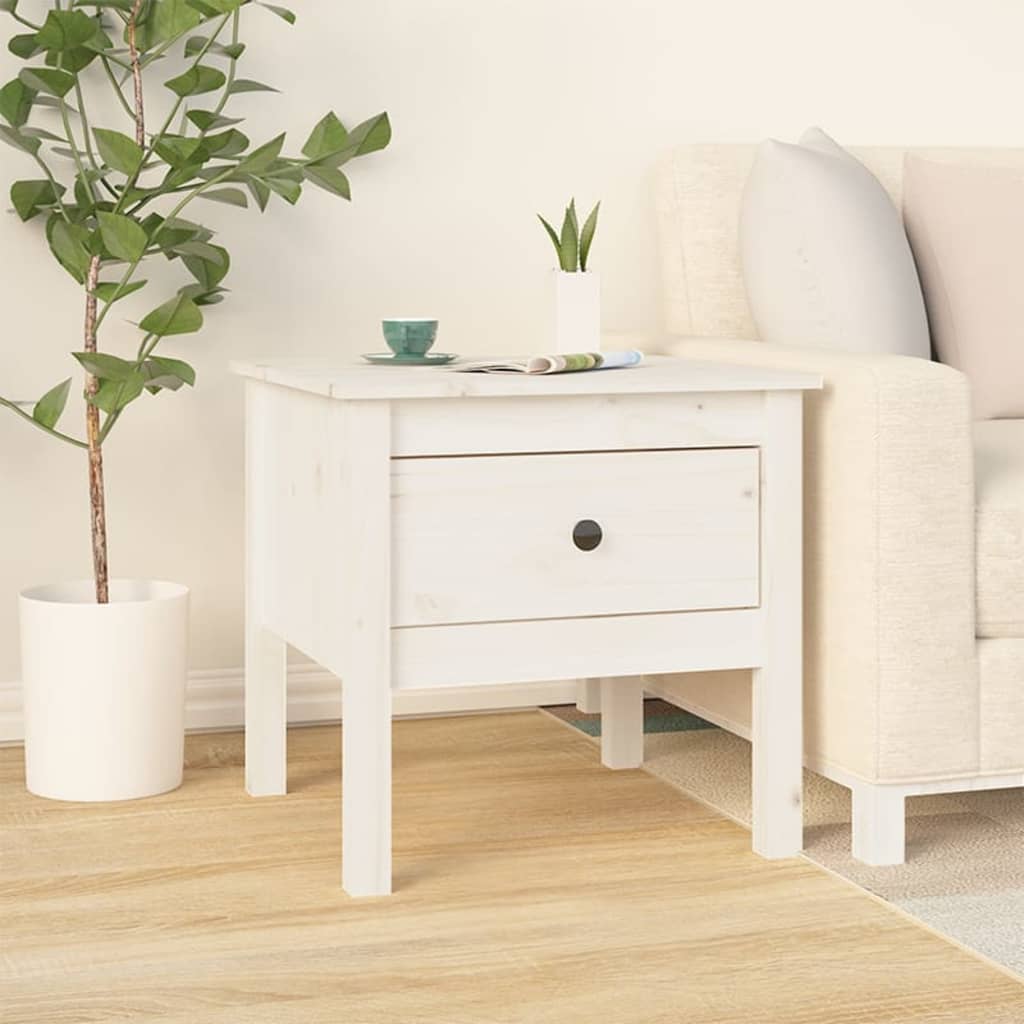 vidaXL Table d'appoint Blanc 50x50x49 cm Pin Massif