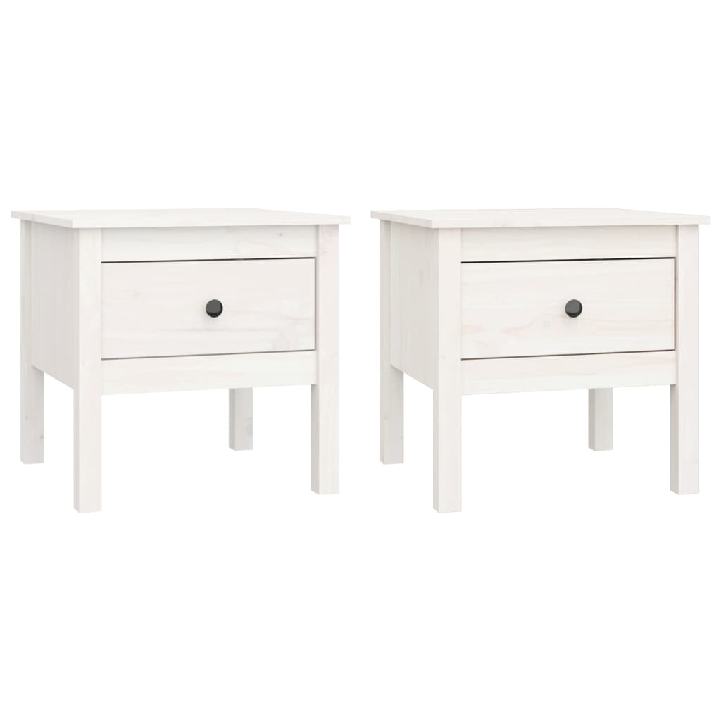 vidaXL Tables d'appoint 2 pcs Blanc 50x50x49 cm Bois de pin massif