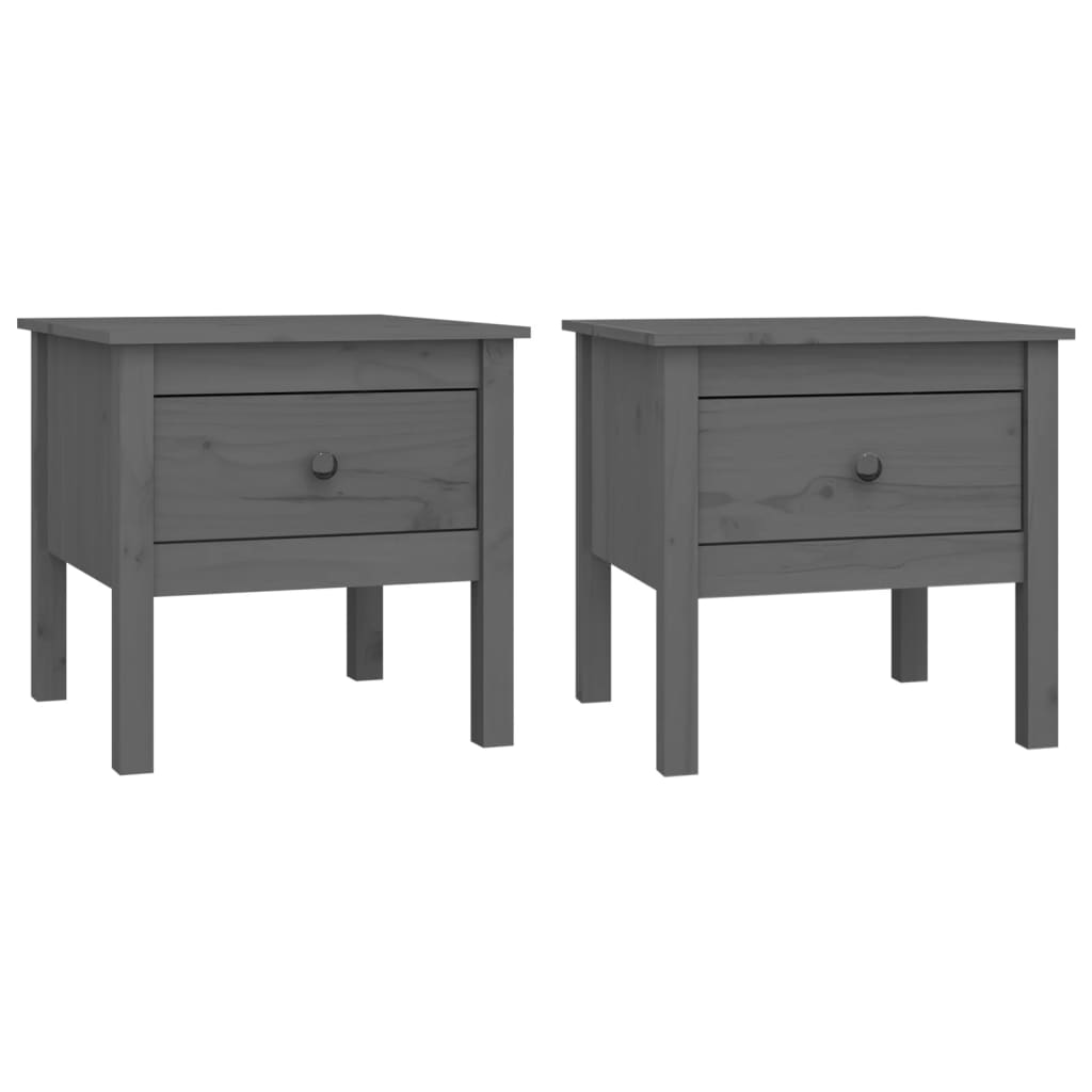 vidaXL Tables d'appoint 2 pcs Gris 50x50x49 cm Bois de pin massif