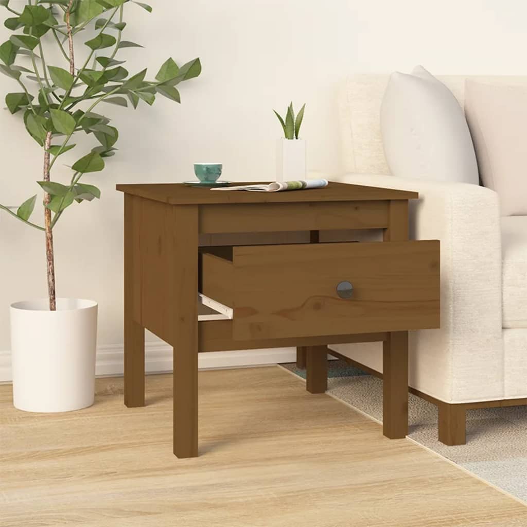 vidaXL Table d'appoint marron miel 50x50x49 cm Bois de pin massif
