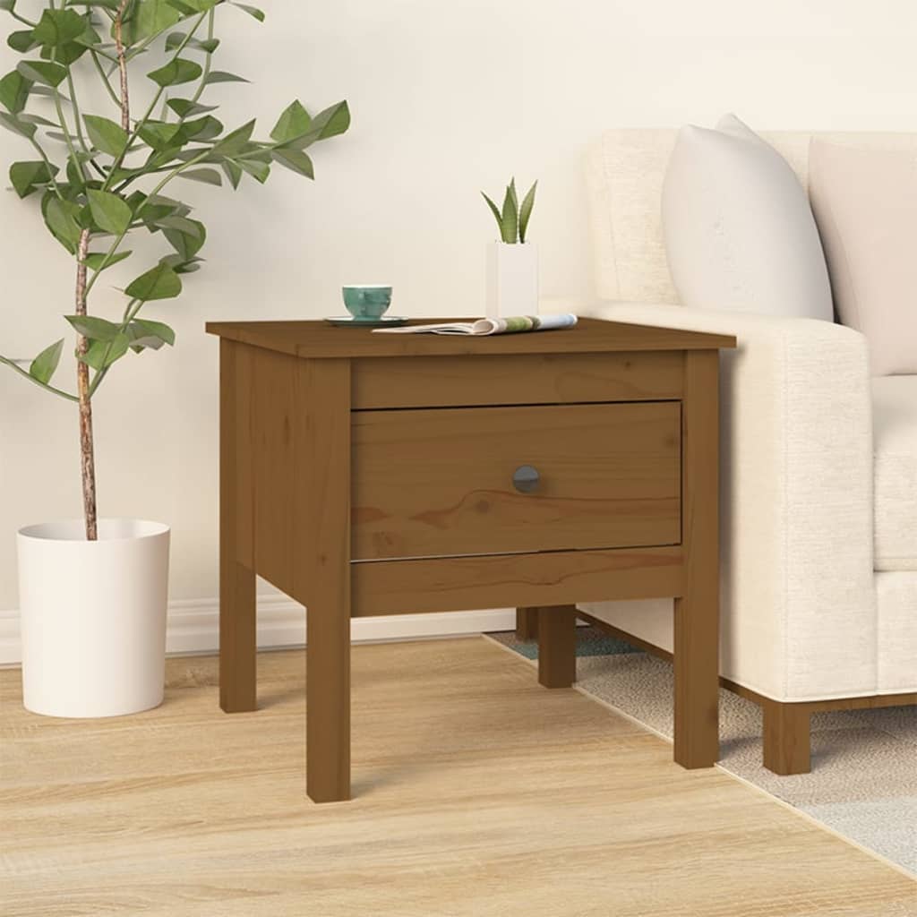 vidaXL Table d'appoint marron miel 50x50x49 cm Bois de pin massif