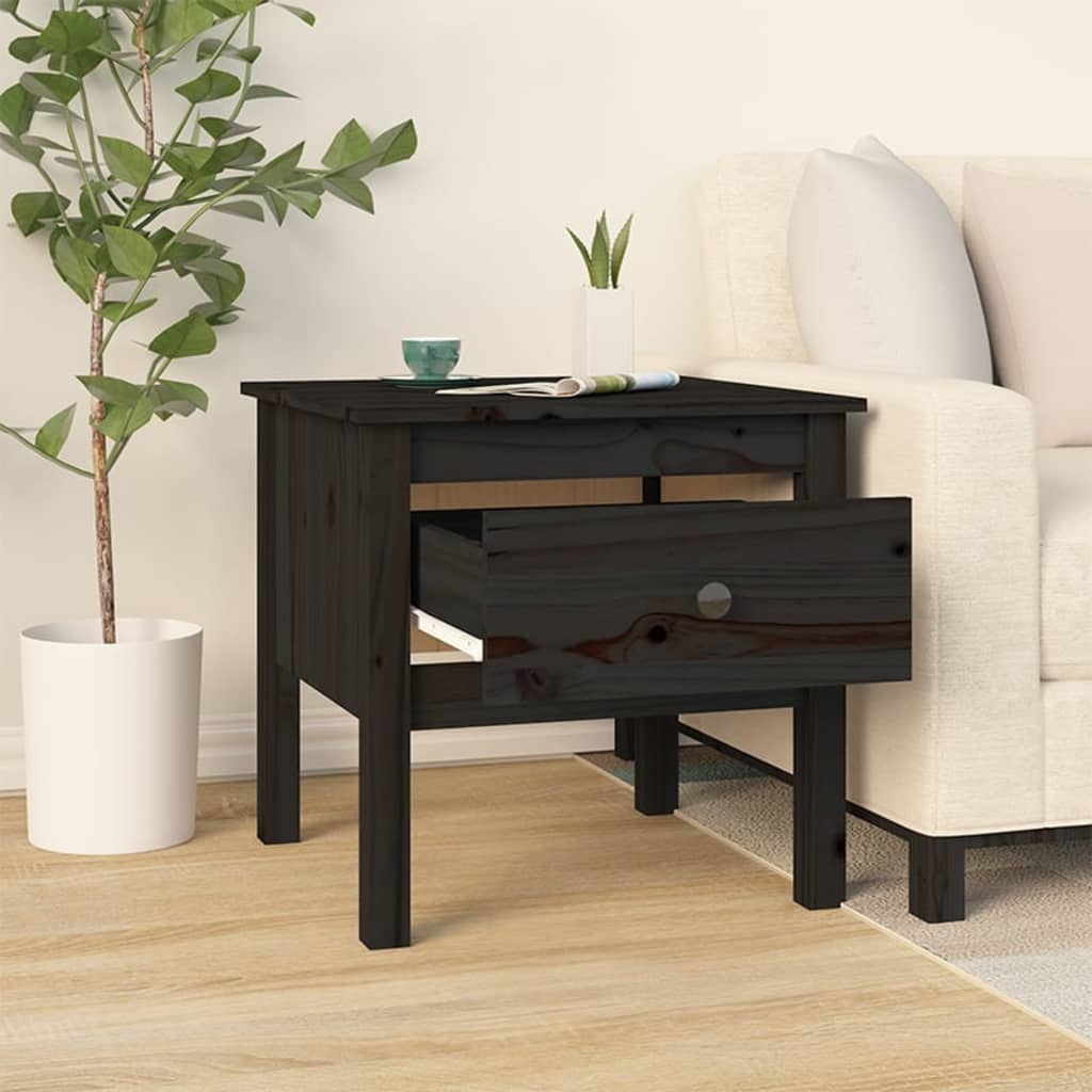 vidaXL Table d'appoint noir 50x50x49 cm Bois de pin massif