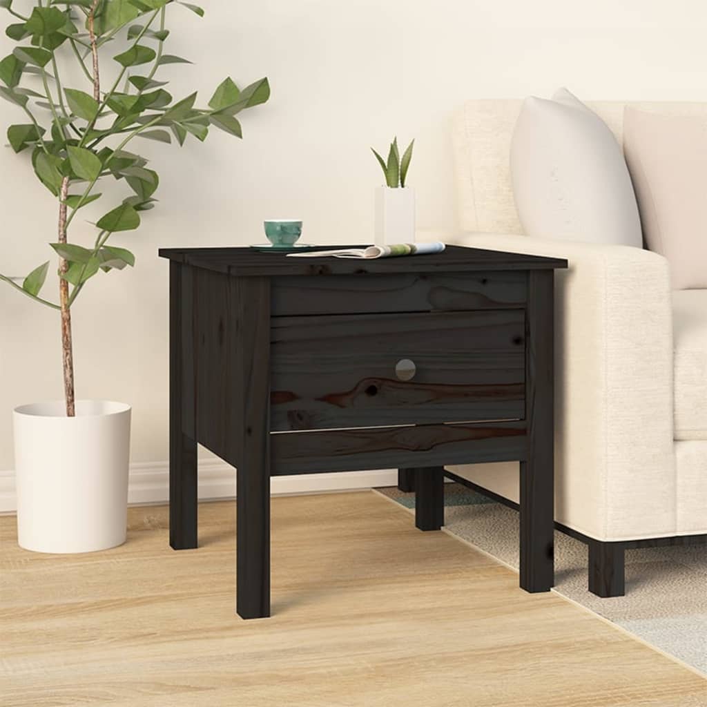 vidaXL Table d'appoint noir 50x50x49 cm Bois de pin massif