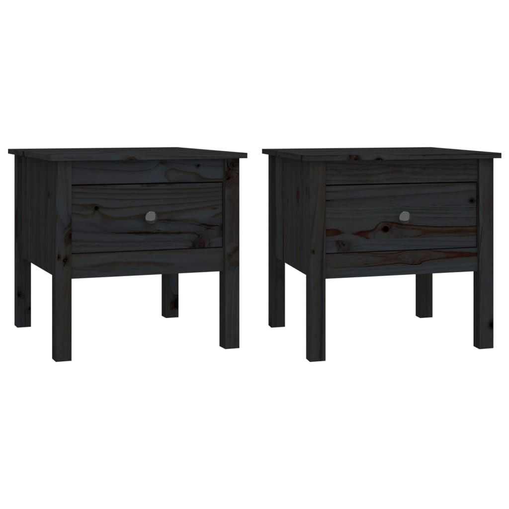vidaXL Tables d'appoint 2 pcs Noir 50x50x49 cm Bois de pin massif
