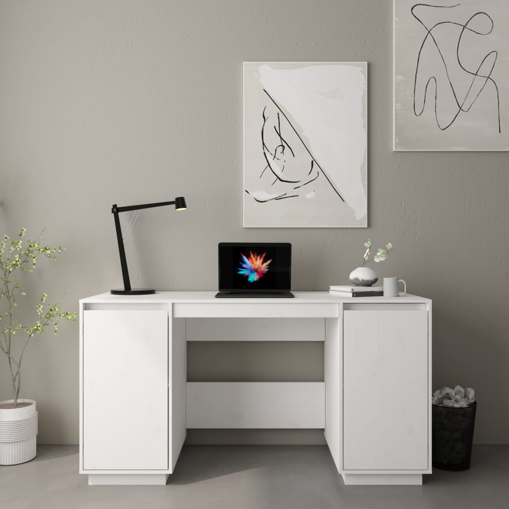 vidaXL Bureau blanc 140x50x75 cm Bois de pin massif