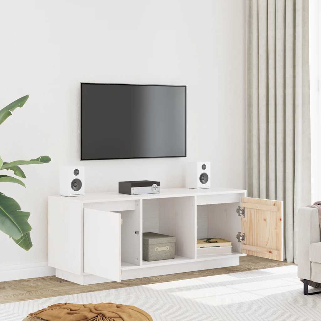 vidaXL Meuble TV blanc 110,5x35x44 cm en pin massif