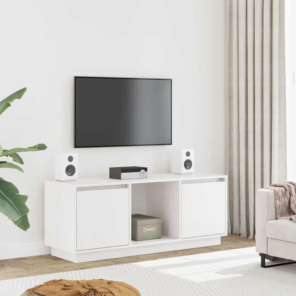 vidaXL Meuble TV blanc 110,5x35x44 cm en pin massif
