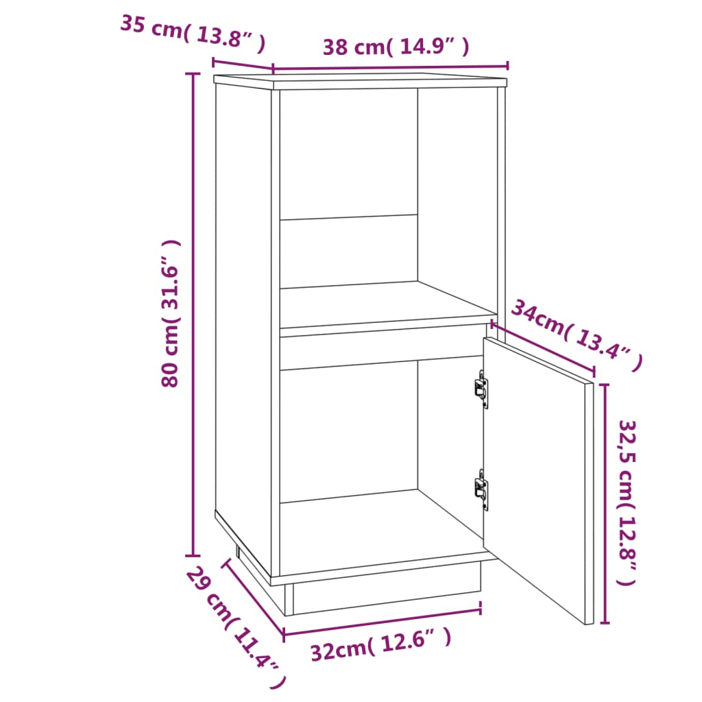 vidaXL Buffet marron miel 38x35x80 cm bois de pin massif