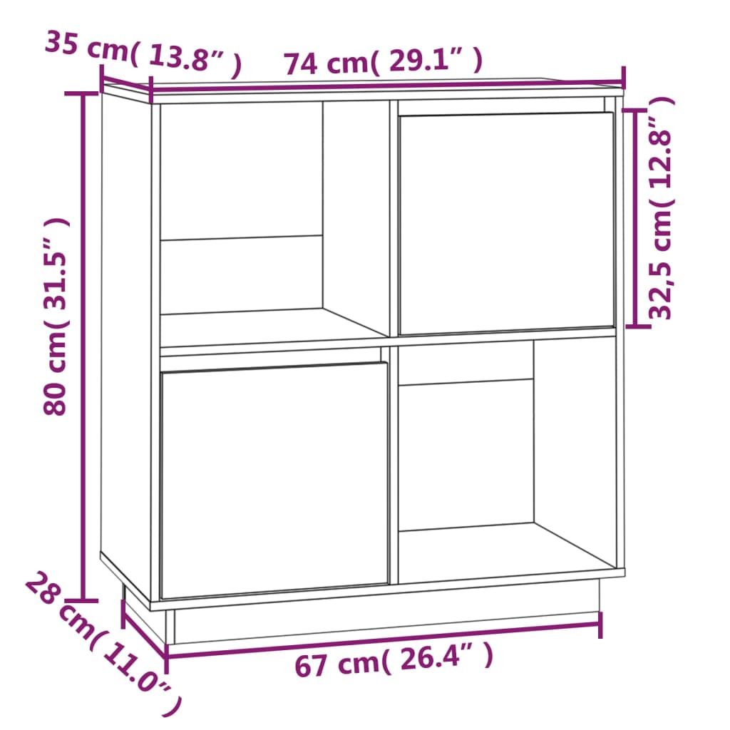 vidaXL Buffet blanc 74x35x80 cm Bois de pin massif