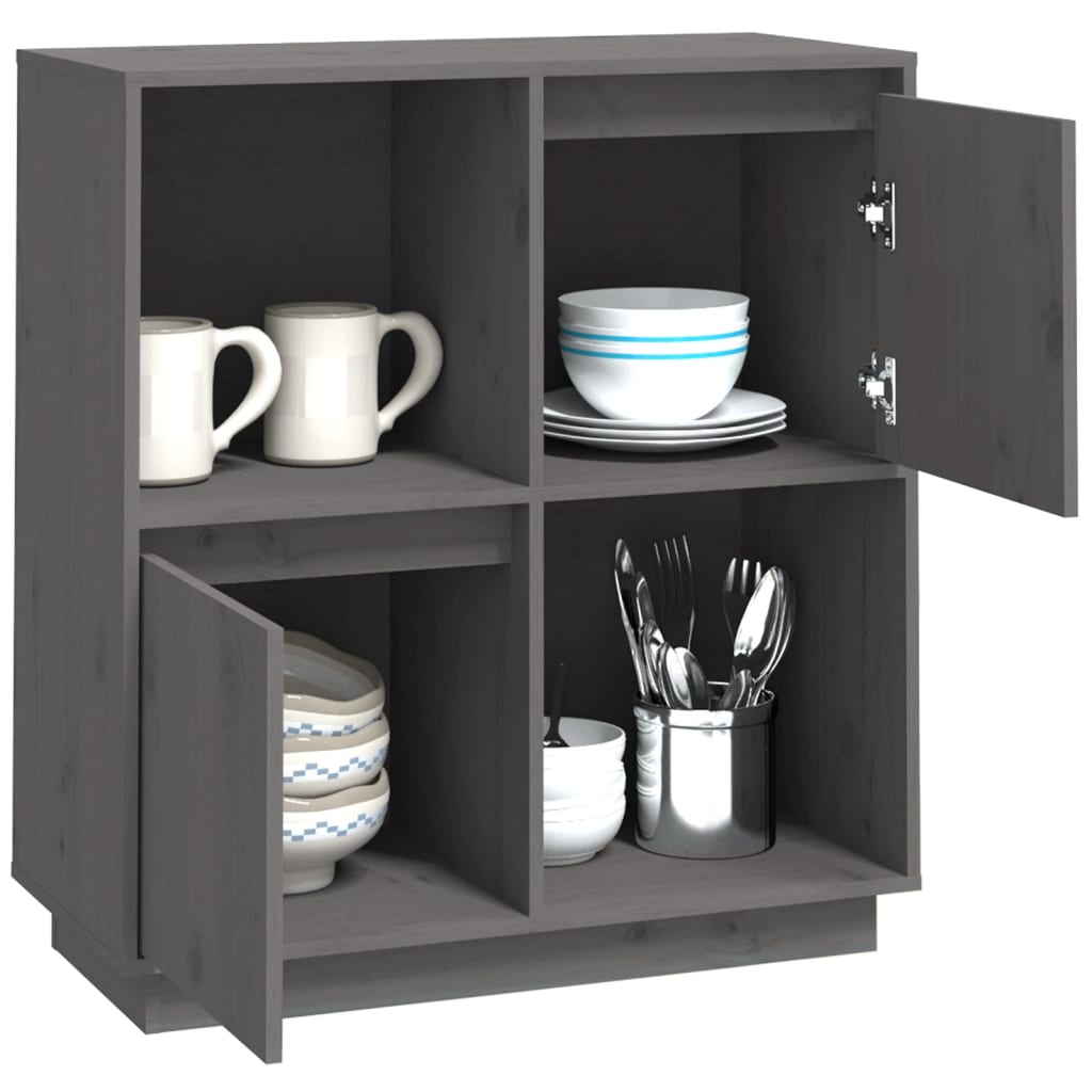 vidaXL Sideboard Grau 74x35x80 cm Massivholz Kiefer