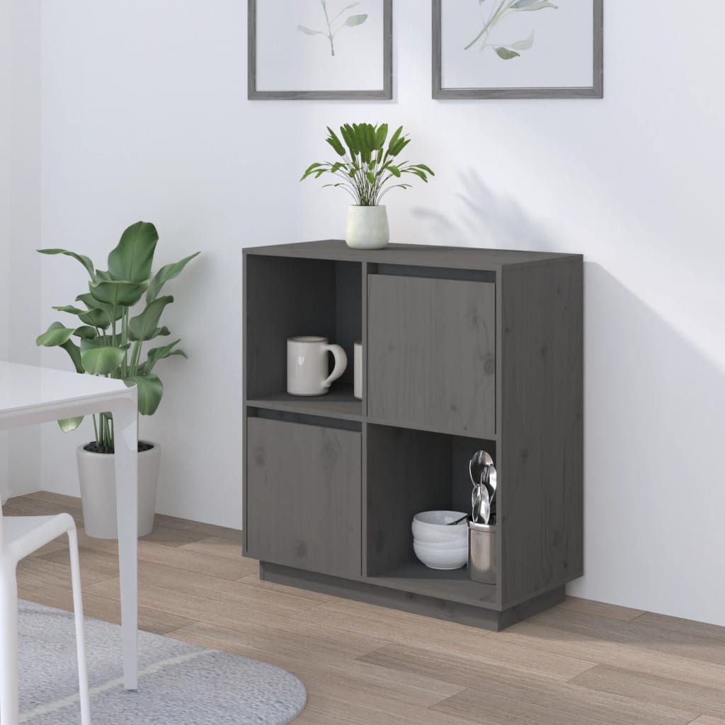 vidaXL Sideboard Grau 74x35x80 cm Massivholz Kiefer