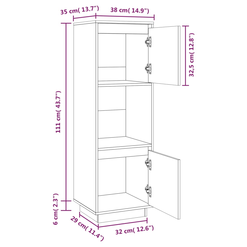 vidaXL Highboard Weiß 38x35x117 cm Massivholz Kiefer