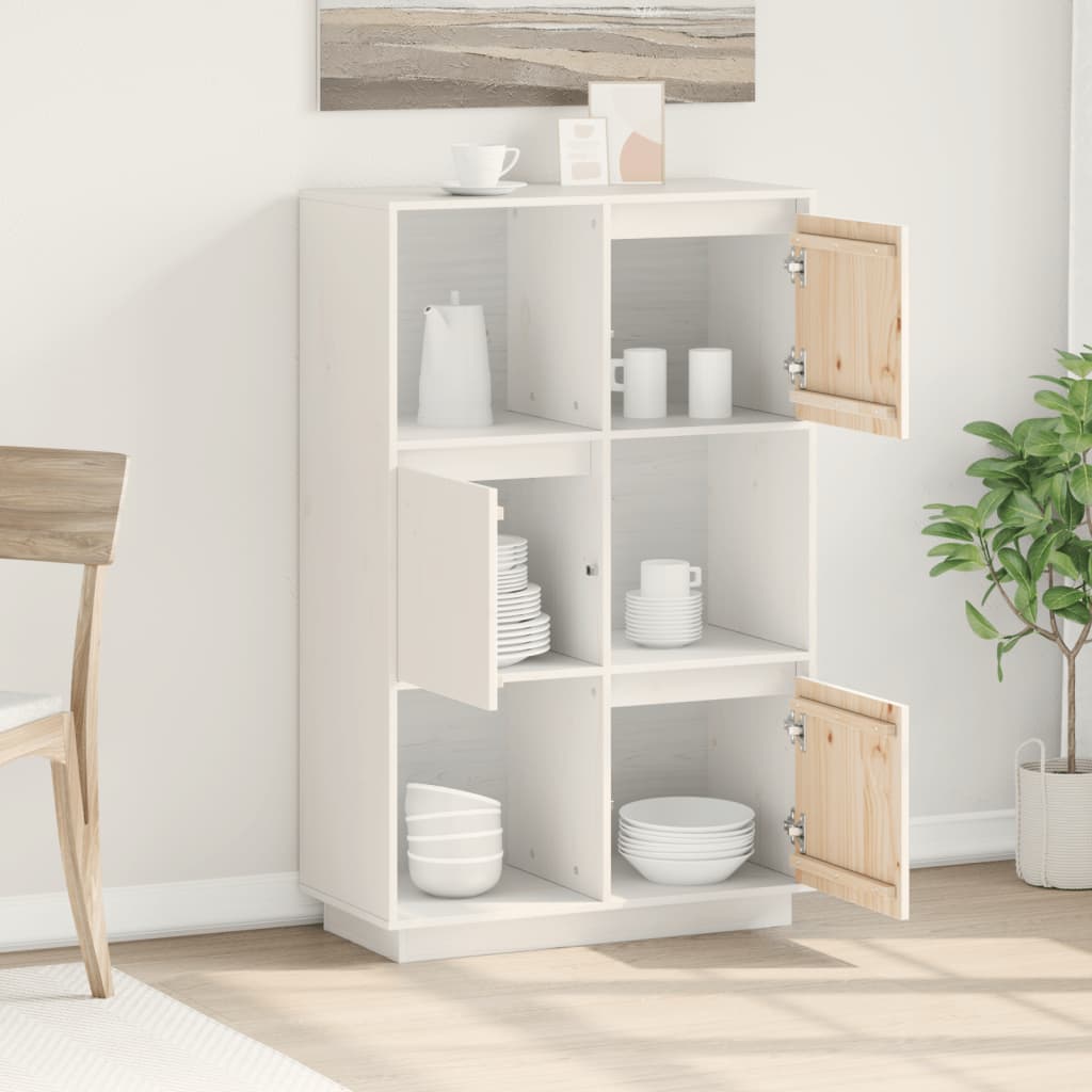 vidaXL Highboard Weiß 74x35x117 cm Massivholz Kiefer