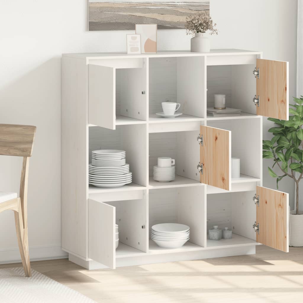 vidaXL Bahut haut blanc 110,5x35x117 cm en pin massif
