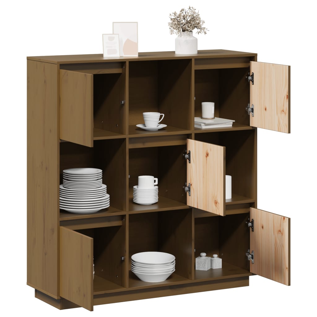 vidaXL Highboard marron miel 110,5x35x117 cm Bois de pin massif