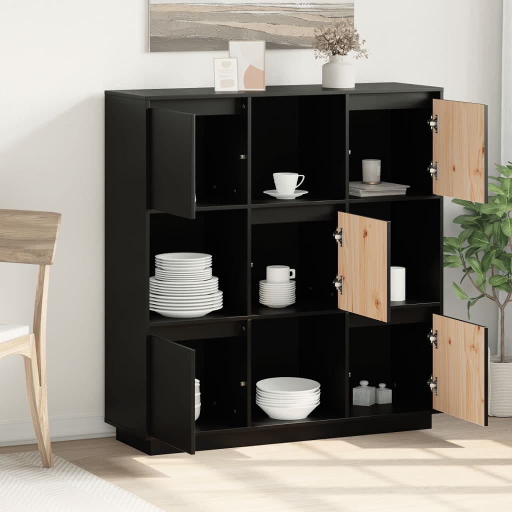 vidaXL Bahut haut noir 110,5x35x117 cm Bois de pin massif
