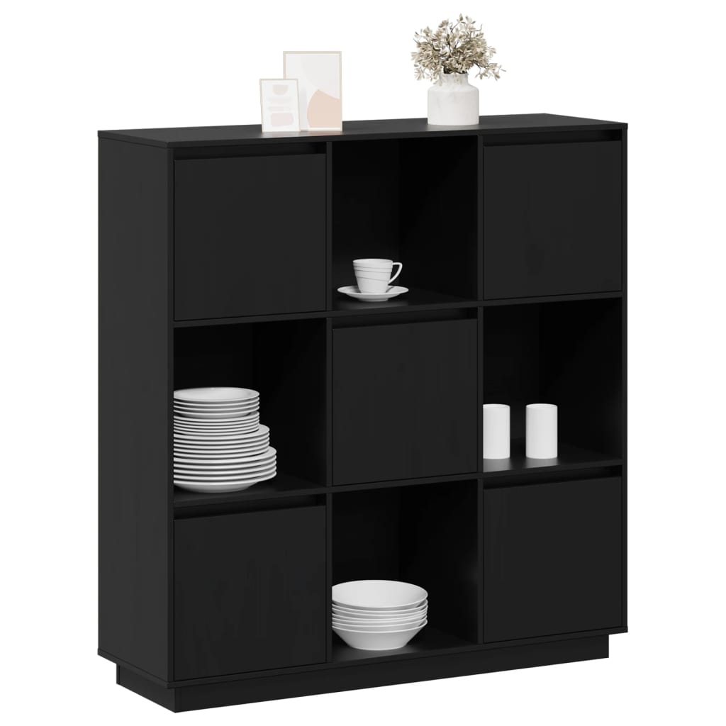 vidaXL Bahut haut noir 110,5x35x117 cm Bois de pin massif