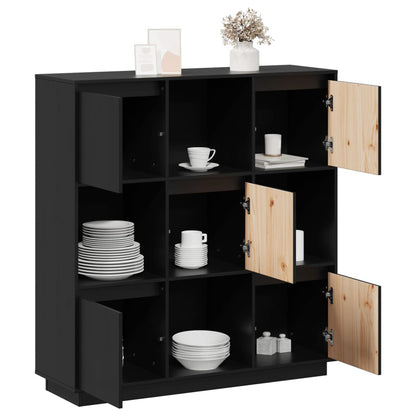 vidaXL Bahut haut noir 110,5x35x117 cm Bois de pin massif