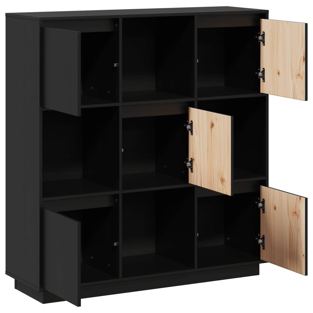 vidaXL Bahut haut noir 110,5x35x117 cm Bois de pin massif