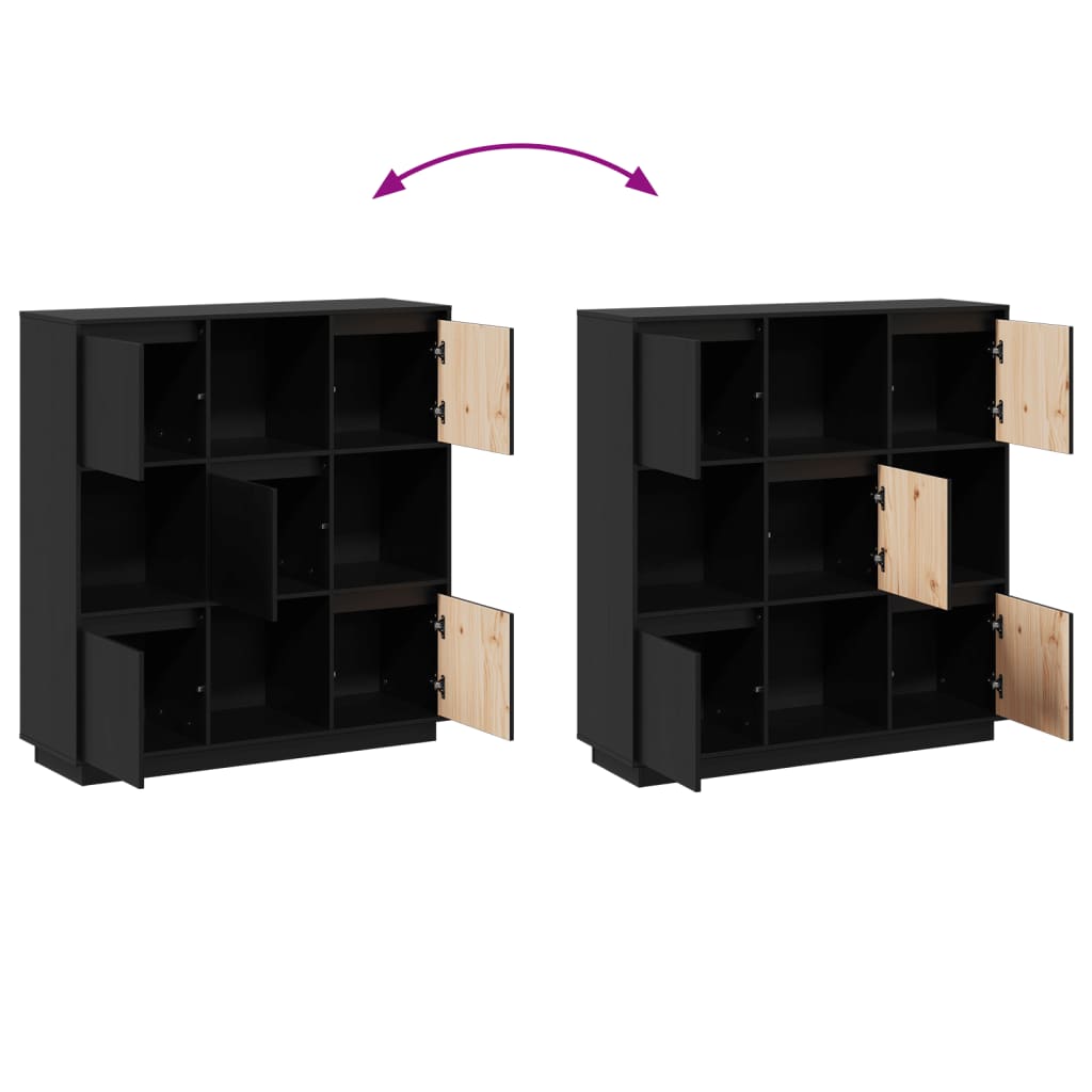 vidaXL Bahut haut noir 110,5x35x117 cm Bois de pin massif