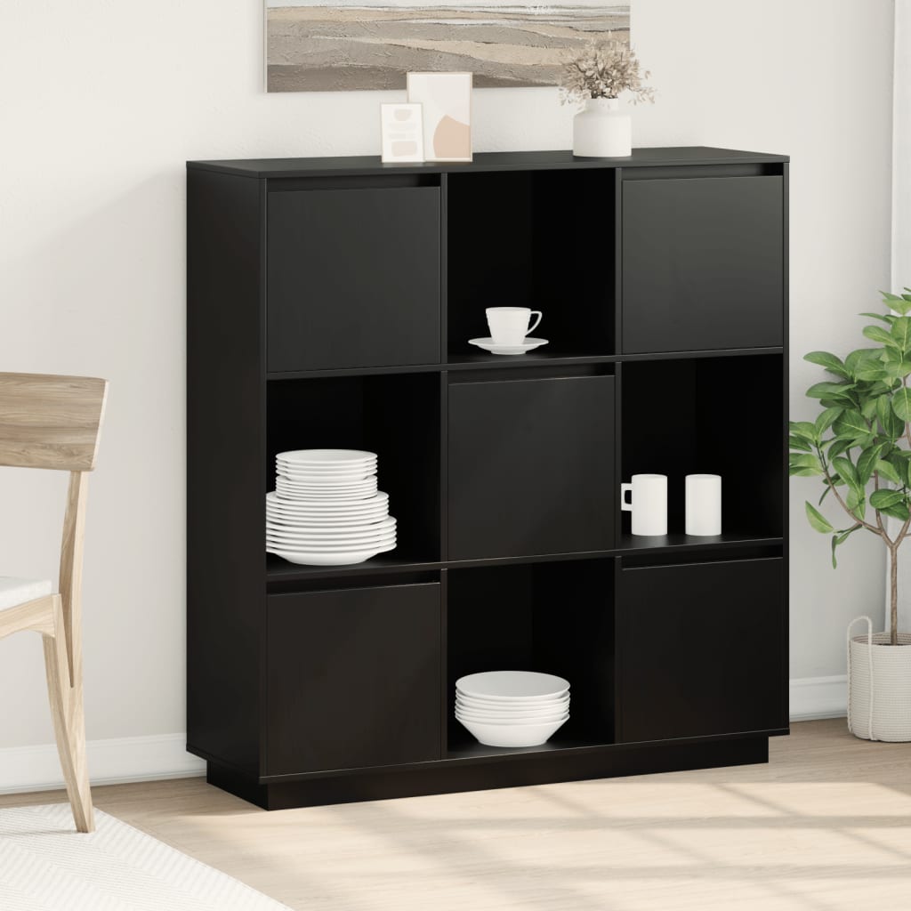 vidaXL Bahut haut noir 110,5x35x117 cm Bois de pin massif