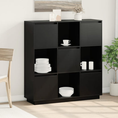 vidaXL Bahut haut noir 110,5x35x117 cm Bois de pin massif