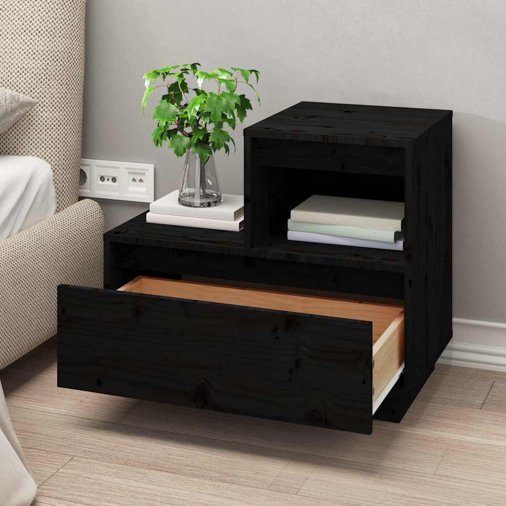 vidaXL Nachttische 2 Stk. Schwarz 60x34x51 cm Massivholz Kiefer