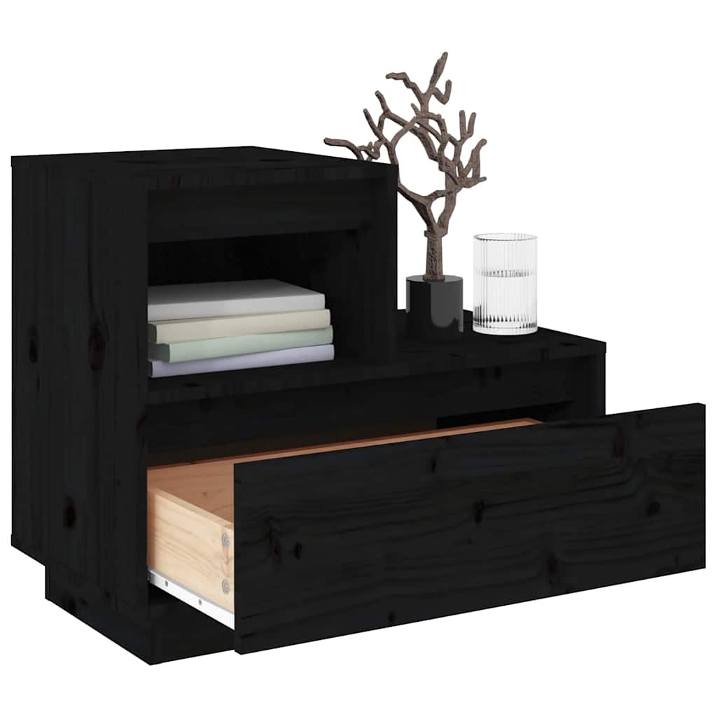 vidaXL Nachttische 2 Stk. Schwarz 60x34x51 cm Massivholz Kiefer
