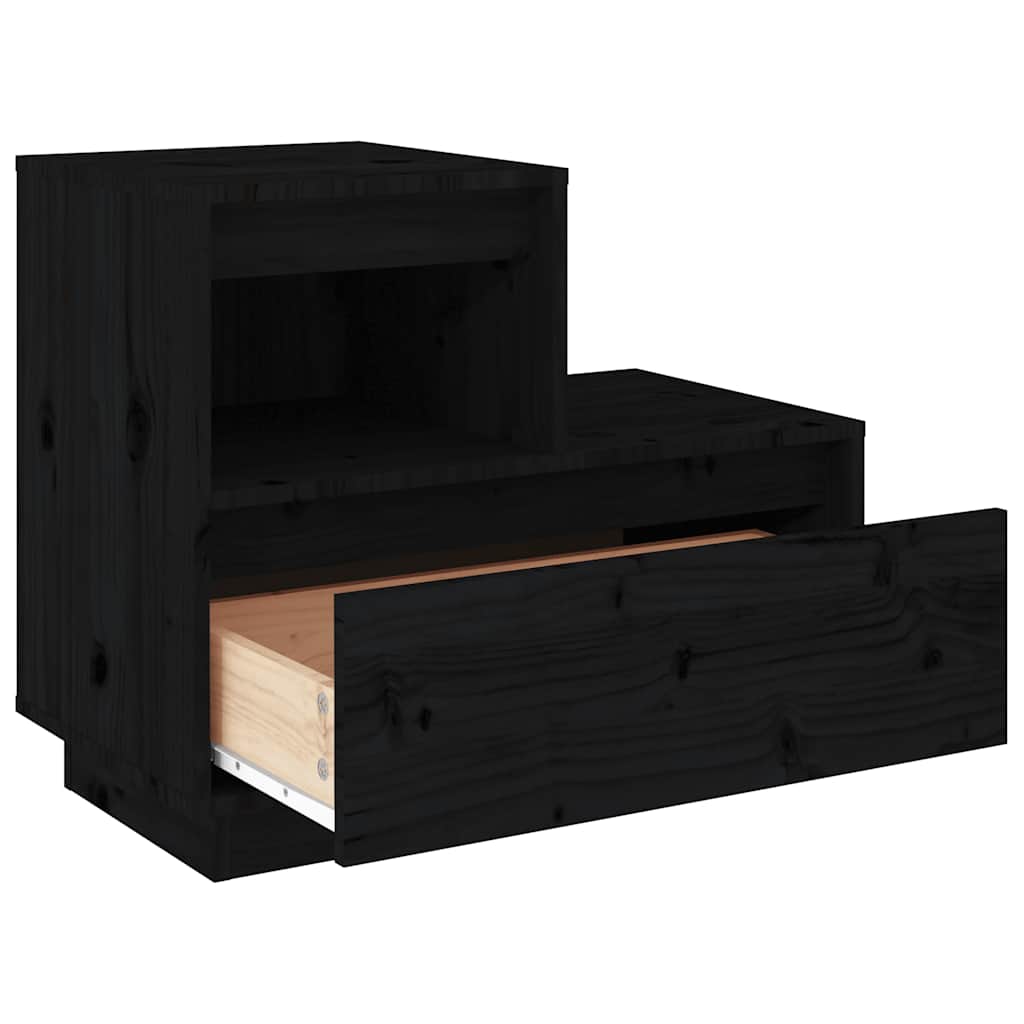 vidaXL Nachttische 2 Stk. Schwarz 60x34x51 cm Massivholz Kiefer