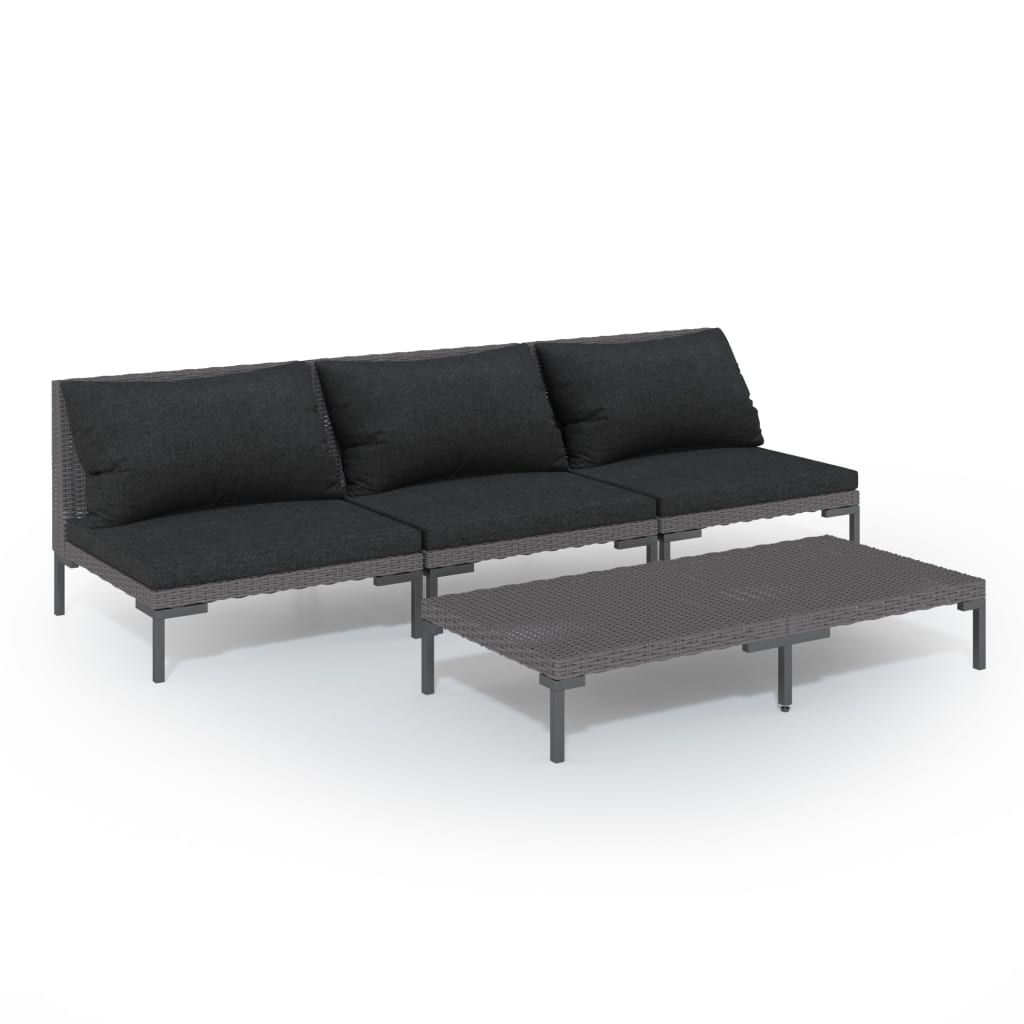 vidaXL 4-tlg. Garten-Lounge-Set mit Kissen Poly Rattan Dunkelgrau