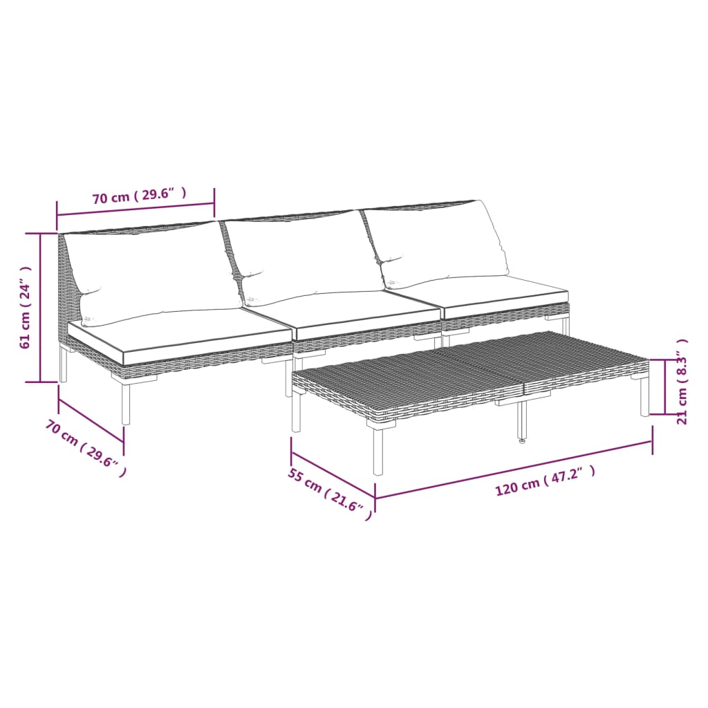 vidaXL 4-tlg. Garten-Lounge-Set mit Kissen Poly Rattan Dunkelgrau