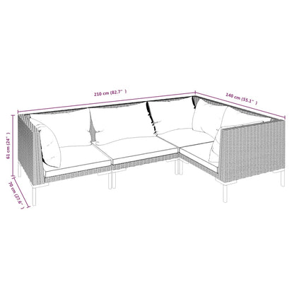 vidaXL 4-tlg. Garten-Lounge-Set mit Kissen Poly Rattan Dunkelgrau