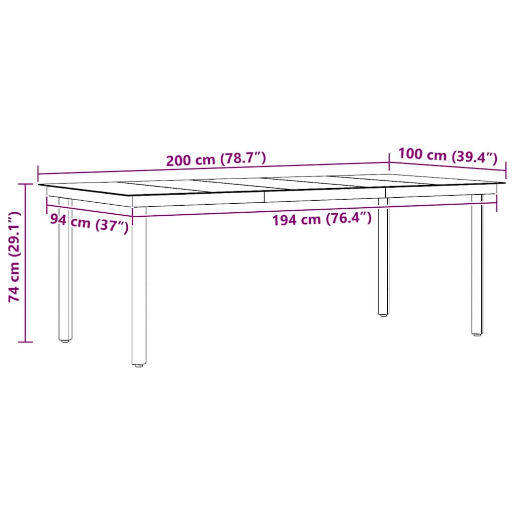 vidaXL Garten-Esstisch Schwarz 200x100x74 cm Stahl und Glas