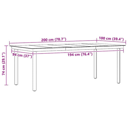 vidaXL Garten-Esstisch Schwarz 200x100x74 cm Stahl und Glas