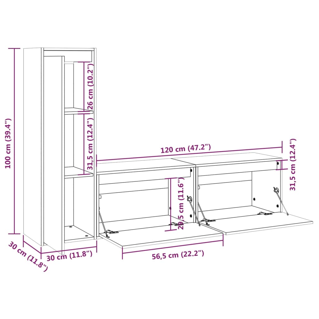vidaXL Meubles TV 3 pcs Bois de pin massif