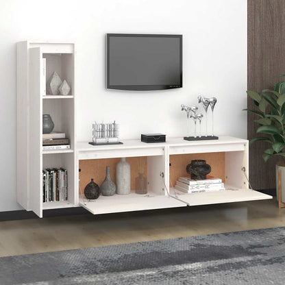 vidaXL Meubles TV 3 pcs Blanc Bois de pin massif