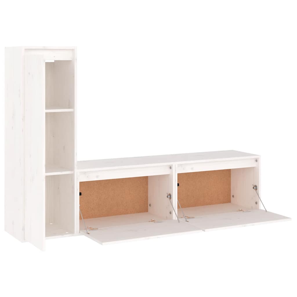 vidaXL Meubles TV 3 pcs Blanc Bois de pin massif