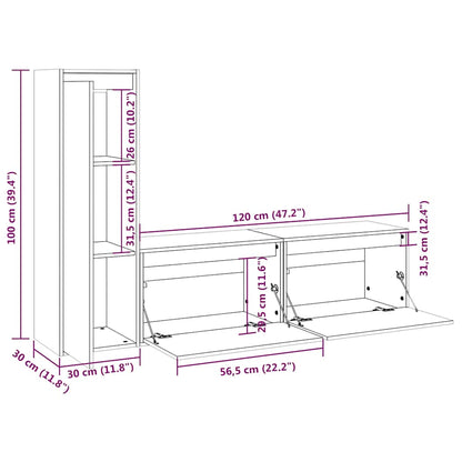 vidaXL Meubles TV 3 pcs Blanc Bois de pin massif
