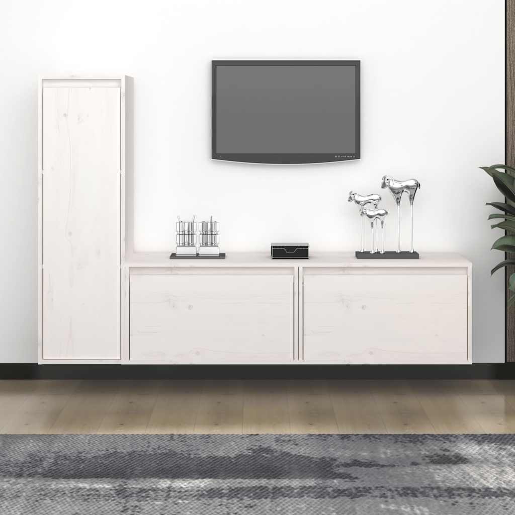 vidaXL Meubles TV 3 pcs Blanc Bois de pin massif