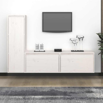 vidaXL Meubles TV 3 pcs Blanc Bois de pin massif