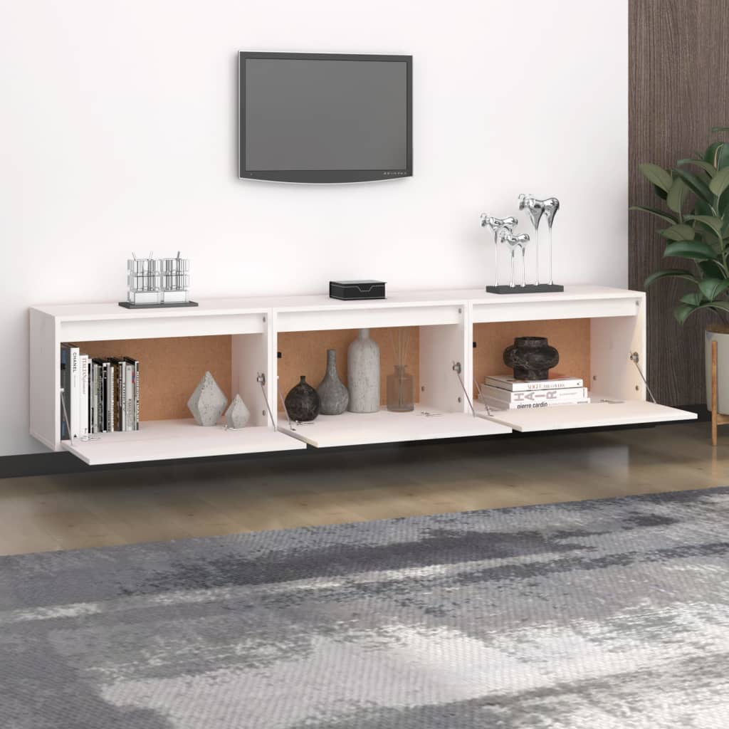vidaXL Meubles TV 3 pcs Blanc Bois de pin massif