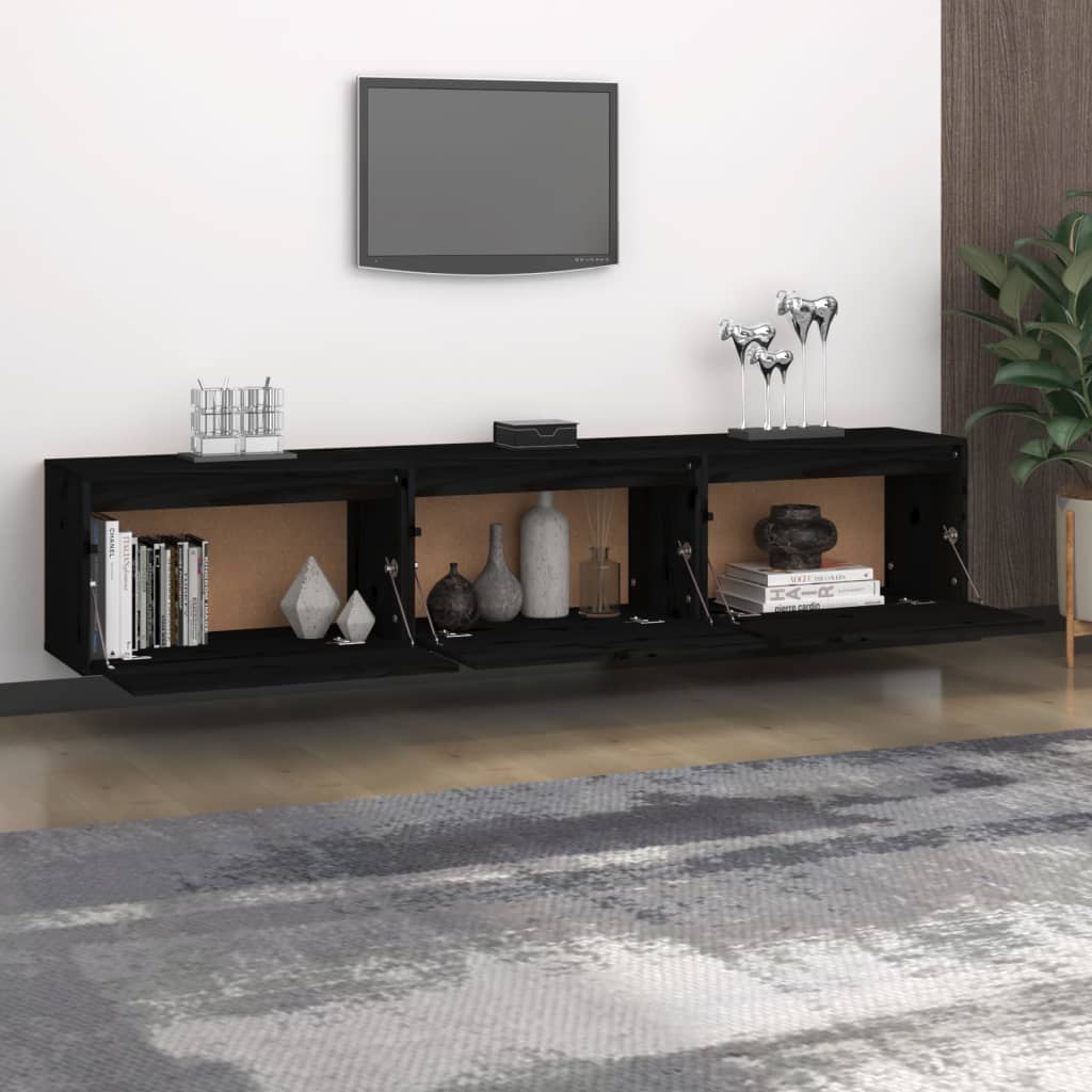 vidaXL TV-Schränke 3 Stk. Schwarz Massivholz Kiefer
