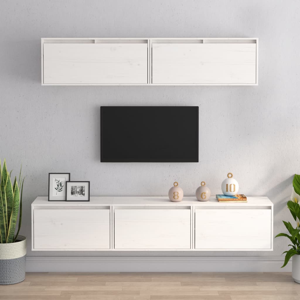 vidaXL Meubles TV 5 pcs Blanc Bois de pin massif