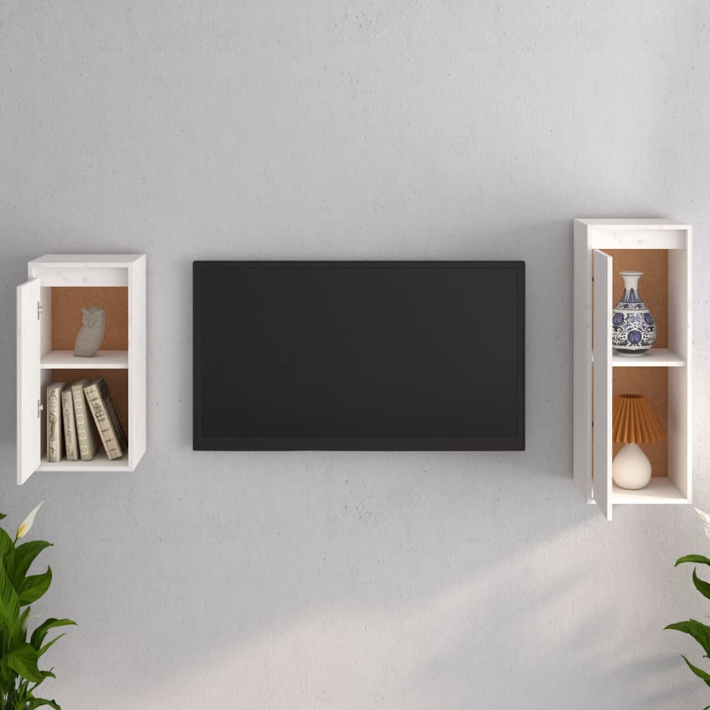 vidaXL Meubles TV 2 pcs Blanc Bois de pin massif