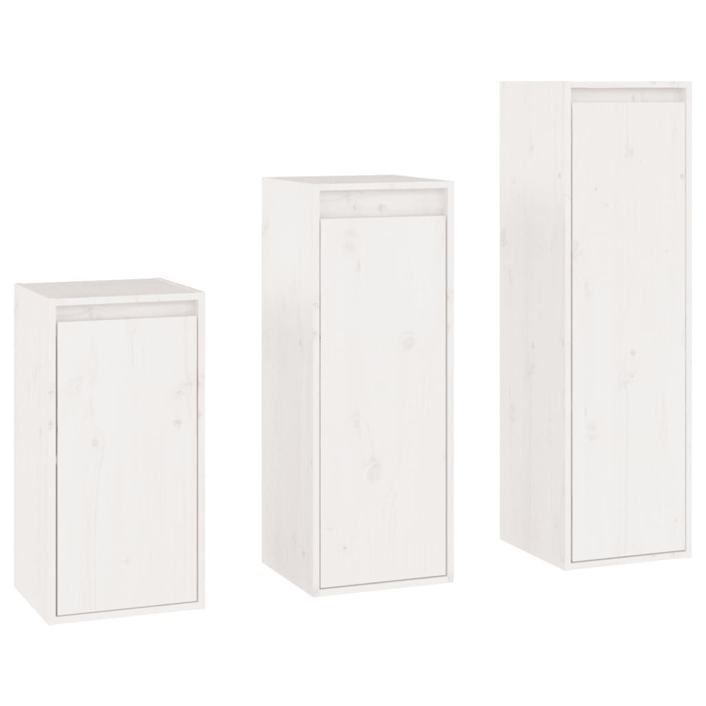 vidaXL Meubles TV 3 pcs Blanc Bois de pin massif