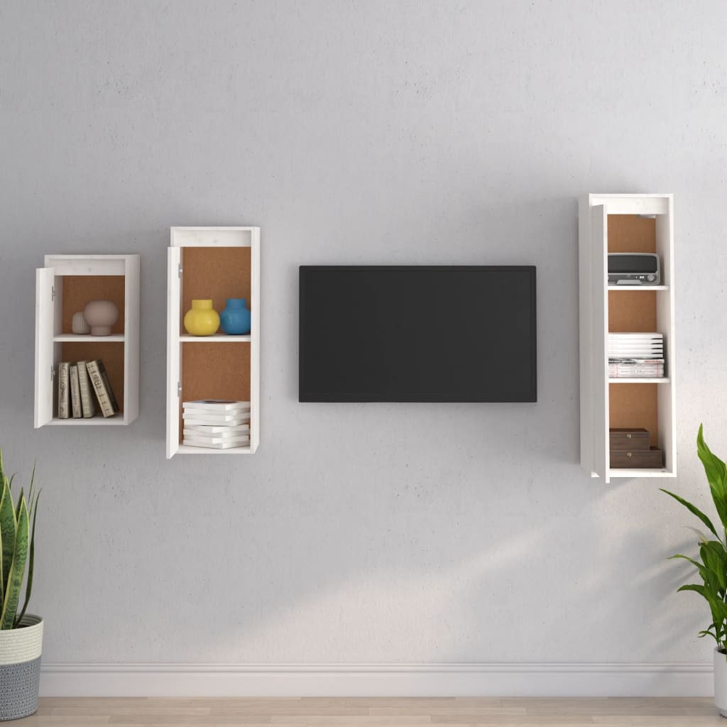 vidaXL Meubles TV 3 pcs Blanc Bois de pin massif