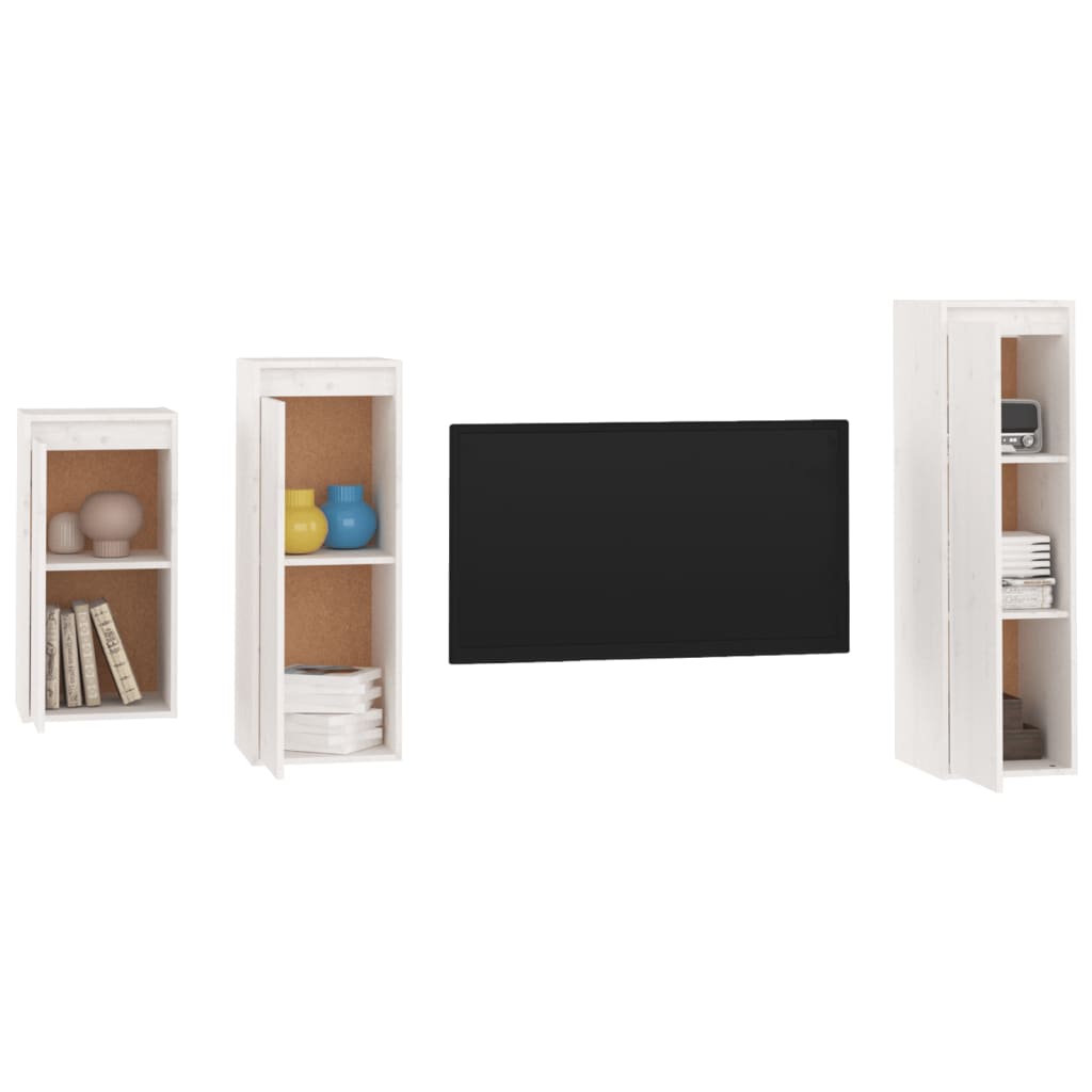vidaXL Meubles TV 3 pcs Blanc Bois de pin massif