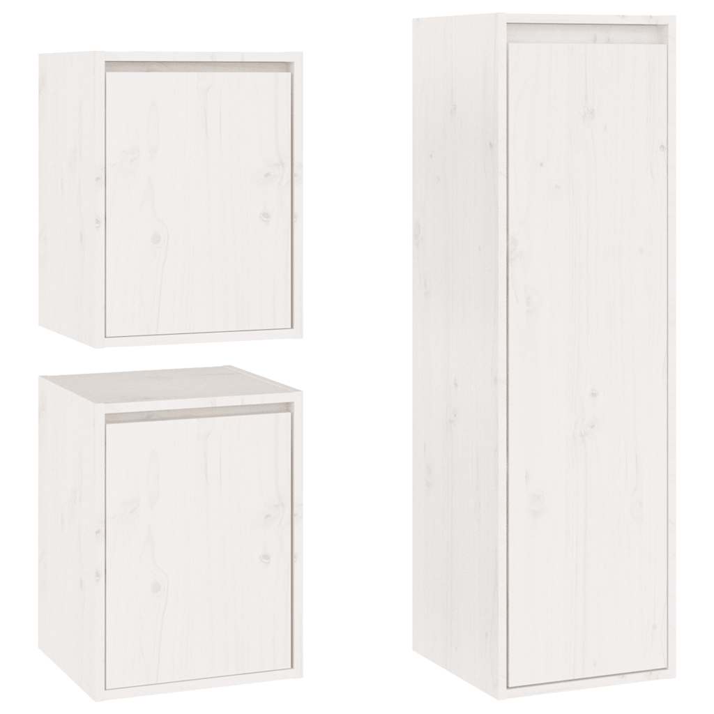 vidaXL Meubles TV 3 pcs Blanc Bois de pin massif