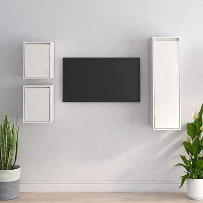 vidaXL Meubles TV 3 pcs Blanc Bois de pin massif