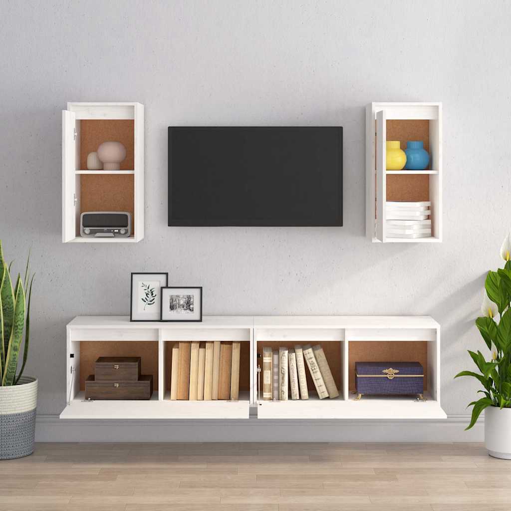 vidaXL Meubles TV 4 pcs Blanc Bois de pin massif